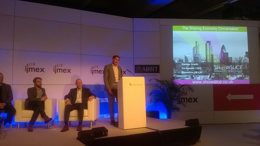IMEXDale's tweet photo. Damien talking about showslice. How can events share services? Sharing  economy session. #imex16 https://t.co/GN2xFKRPYp