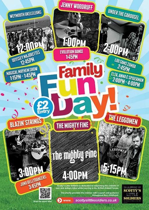 FamilyFunDay107's tweet photo. Don't miss out on the action! All kicks off at 12pm with Weymouth Ukeleleans!! @UTC_BAND @BlazinStrings @TheLeggomen https://t.co/Xu2dzvp0VS