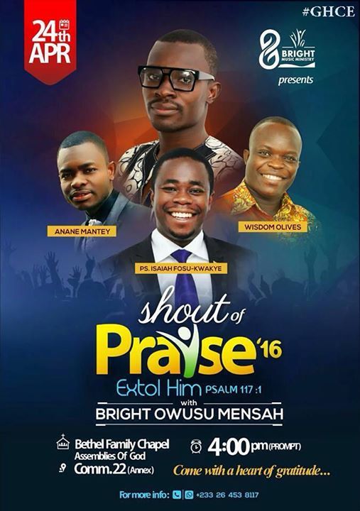 XtianEventsgh's tweet photo. Shout of Praise 2016 this weekend at Bethel Family Chapel Assemblies of God
#AprilEvents #GHCE #TemaEvents #InChris… https://t.co/IcpB8wDUAu