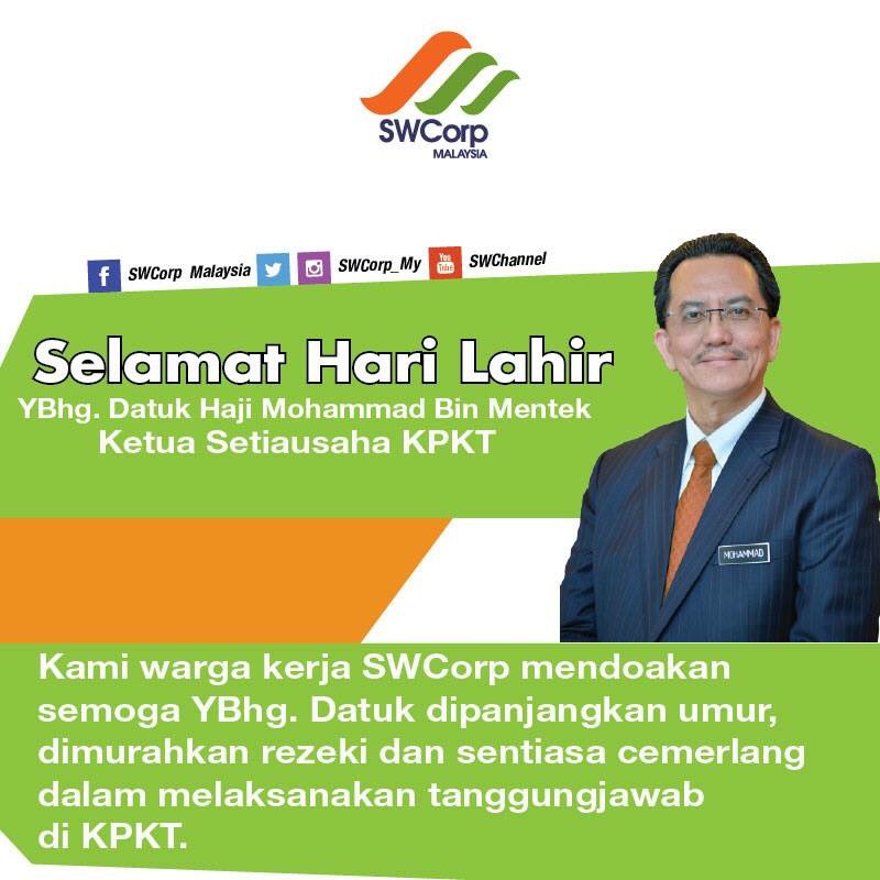 swcorp_my's tweet photo. SELAMAT HARI LAHIR DIUCAPKAN KEPADA YBHG. DATUK HAJI MOHAMMAD BIN MENTEK, KETUA SETIAUSAHA KPKT.

#indahkanmalaysia https://t.co/fitBO5VmAI