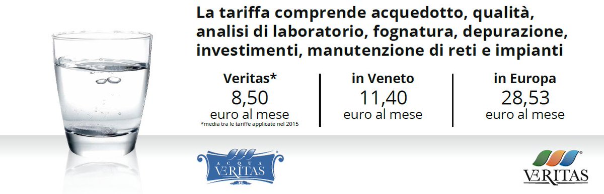 Molti servizi compresi nella tariffa dell'acqua applicata da Veritas, tra le più basse d'Europa #nonèsoloacquafresca
