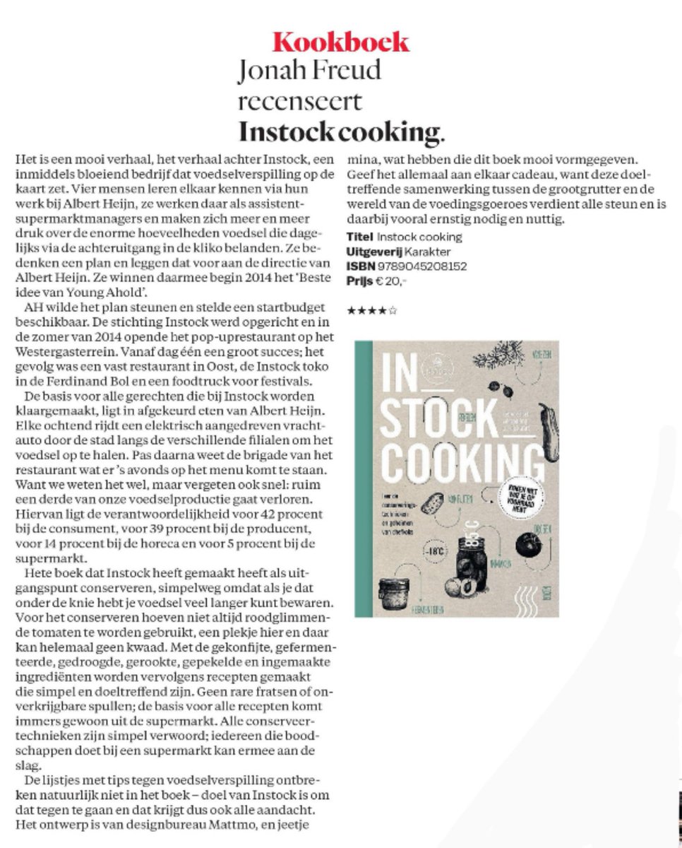 YES!  #instockcooking 4 sterren van Jonah Freud in het <a href="/parool/">Het Parool</a>! <a href="/kookboekhandel/">De Kookboekhandel</a> <a href="/KarakterKoken/">Karakter Uitgevers</a> #voedselverspilling