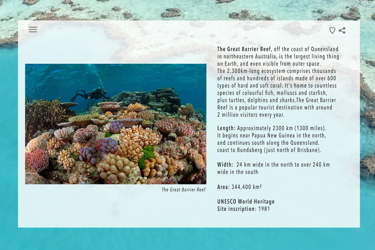 nisha2204's tweet photo. Daily UI:045-Info Card
#dailyui #ui #ux #uidesign #dailyuichallenge #dailyui045 #thegreatbarrierreef
#infocard https://t.co/P9JzgkQWHk