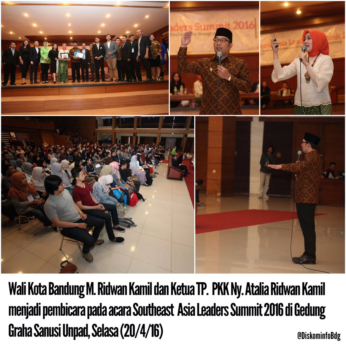 halo_bandung's tweet photo. @ridwankamil @ata_lia menjadi pembicara acara #SEALS2016 di Aula Graha Sanusi @unpad Rabu (20/4) #BDG1 https://t.co/d9n5CEcFJk