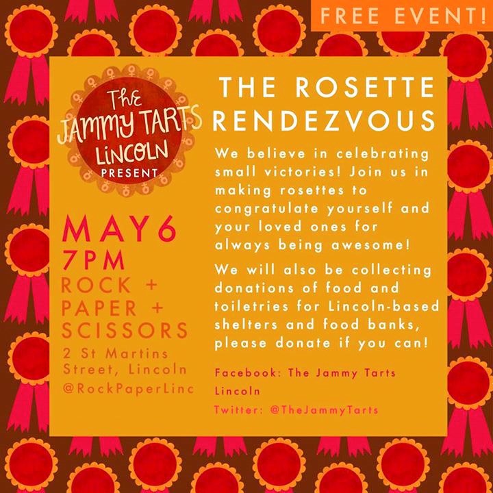 Dear tarts- Join us MAY 6 at <a href="/RockPaperLinc/">Rock Paper Scissors</a> for The Rosette Rendezvous! ALL welcome! Tell all your friends!