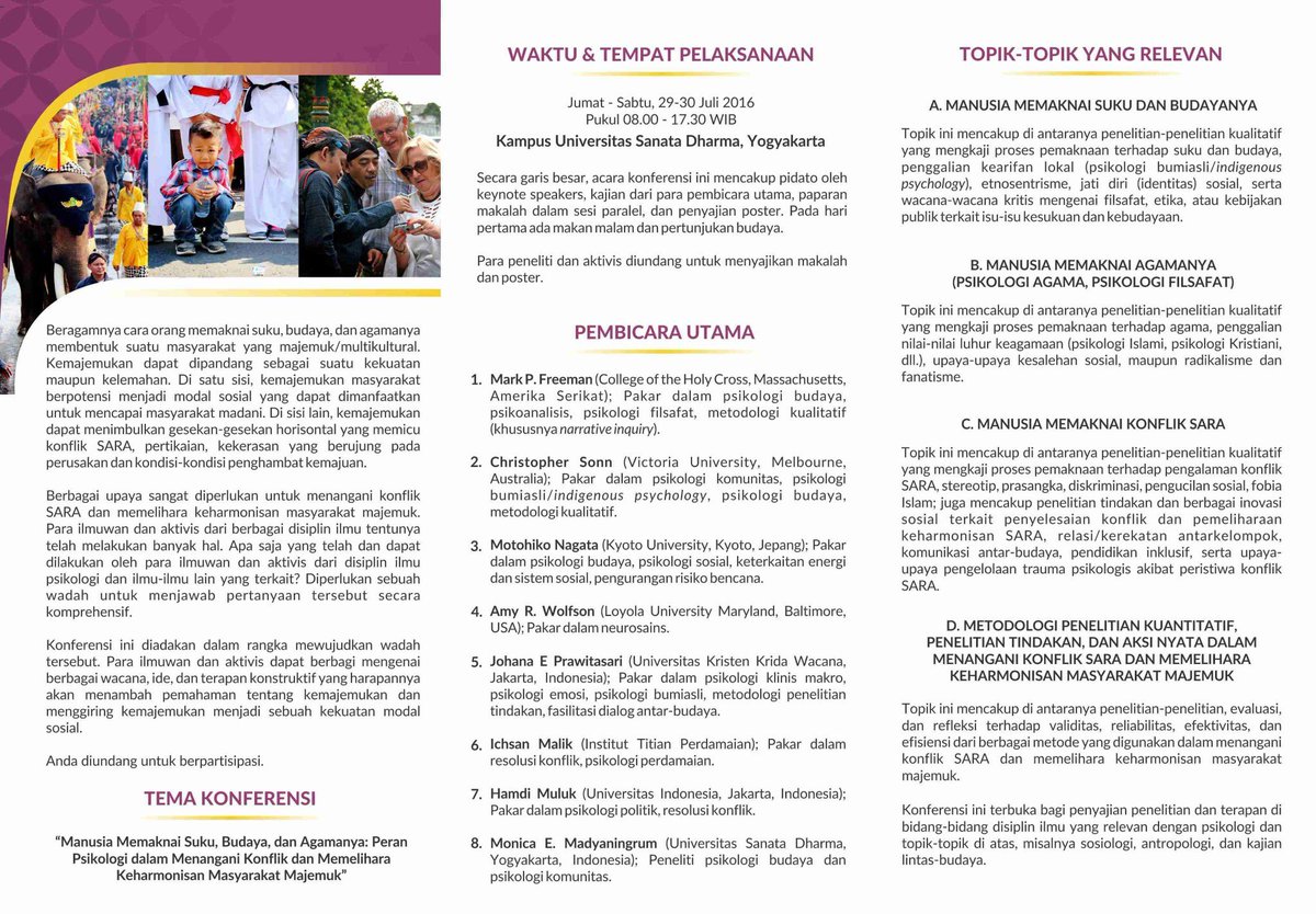 ICP2016_USD's tweet photo. F. Psikologi USD akan mengadakan Int. Conference on Psychology pd 29-30 Juli 2016! @Psikologi_UST @kmkpsiugm https://t.co/qdCh6f41Q1