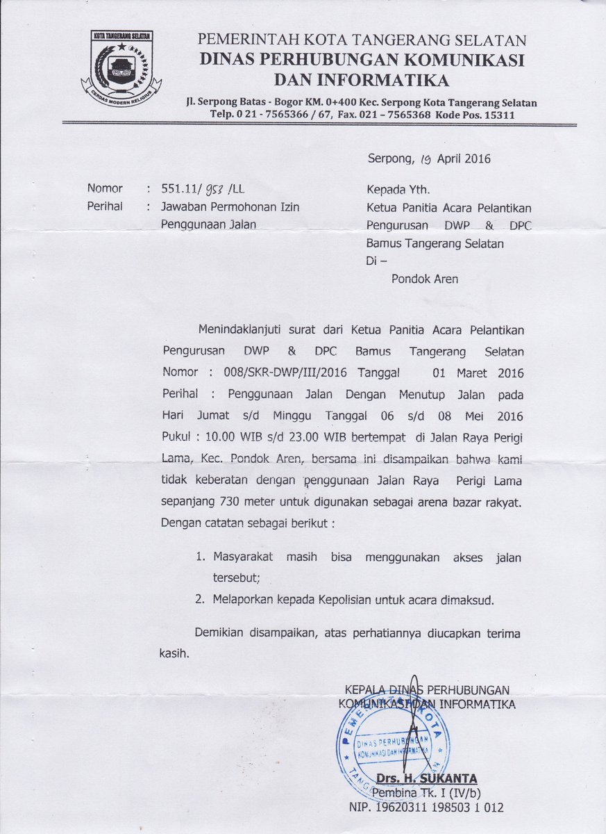 Jawaratangsel2016 Twitterren Surat Rekomendasi Dari Dinas Perhubungan Kota Tangerang Selatan Prihal Pagelaran Jawara Tangsel 2016