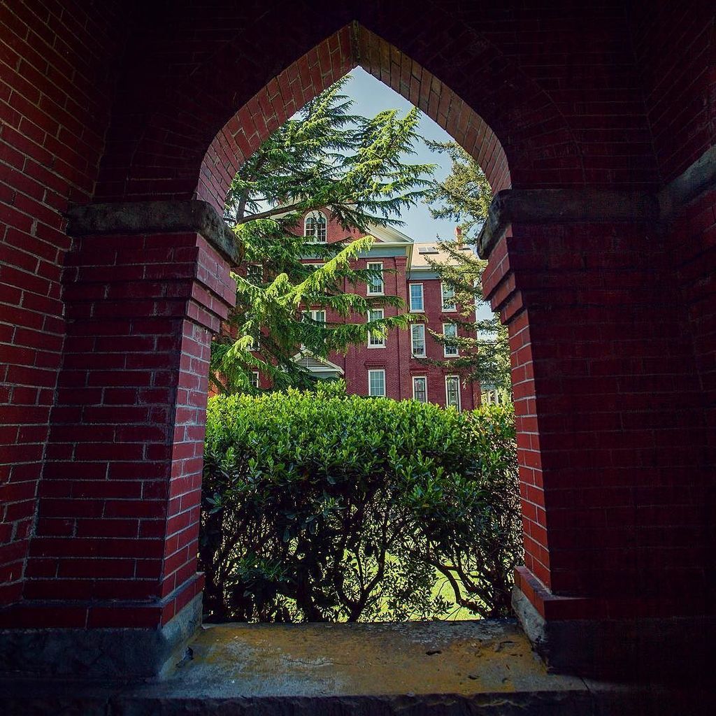 willamette_u's tweet image. A view through I one of Eaton Hall&apos;s distinctive arches. #willamette_u #eaton #spring ift.tt/240HMOY