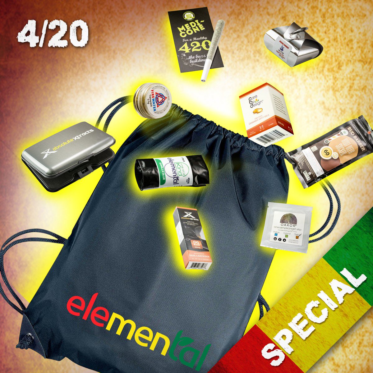 Elemental2009's tweet image. Contribute $299+ today &amp;amp; you'll receive some Elemental gear + medicine goodie bag valued over $200! 🎁 #elemental420