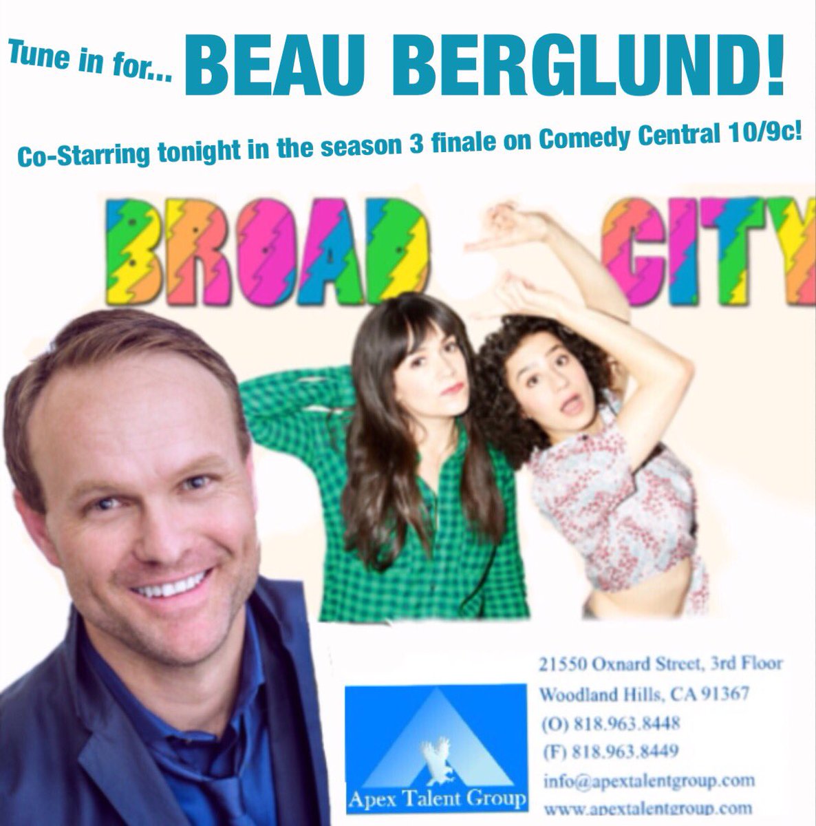 BeauBerglund's tweet photo. Check me out tonight in the Broad City season 3 finale on Comedy Central 10/9c! https://t.co/r0wtPpEdWa