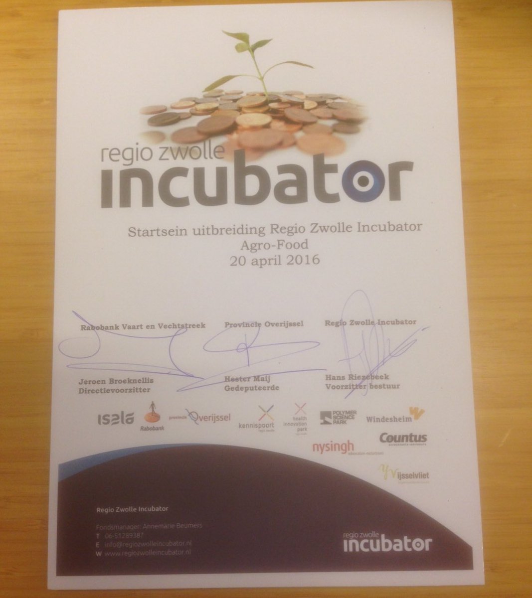 Vandaag ondertekening van uitbr Inc fonds @RegioZwolle. <a href="/agrifoodrz/">Agri&Food innovatie</a> startupklimaat bevestigd!! <a href="/Kennispoortrz/">Kennispoort Regio Zwolle</a>