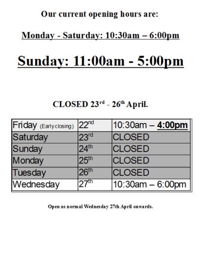 We'll be CLOSED this weekend for 4 days 23rd to 26th. Also we close early this Friday 22nd at 4pm.