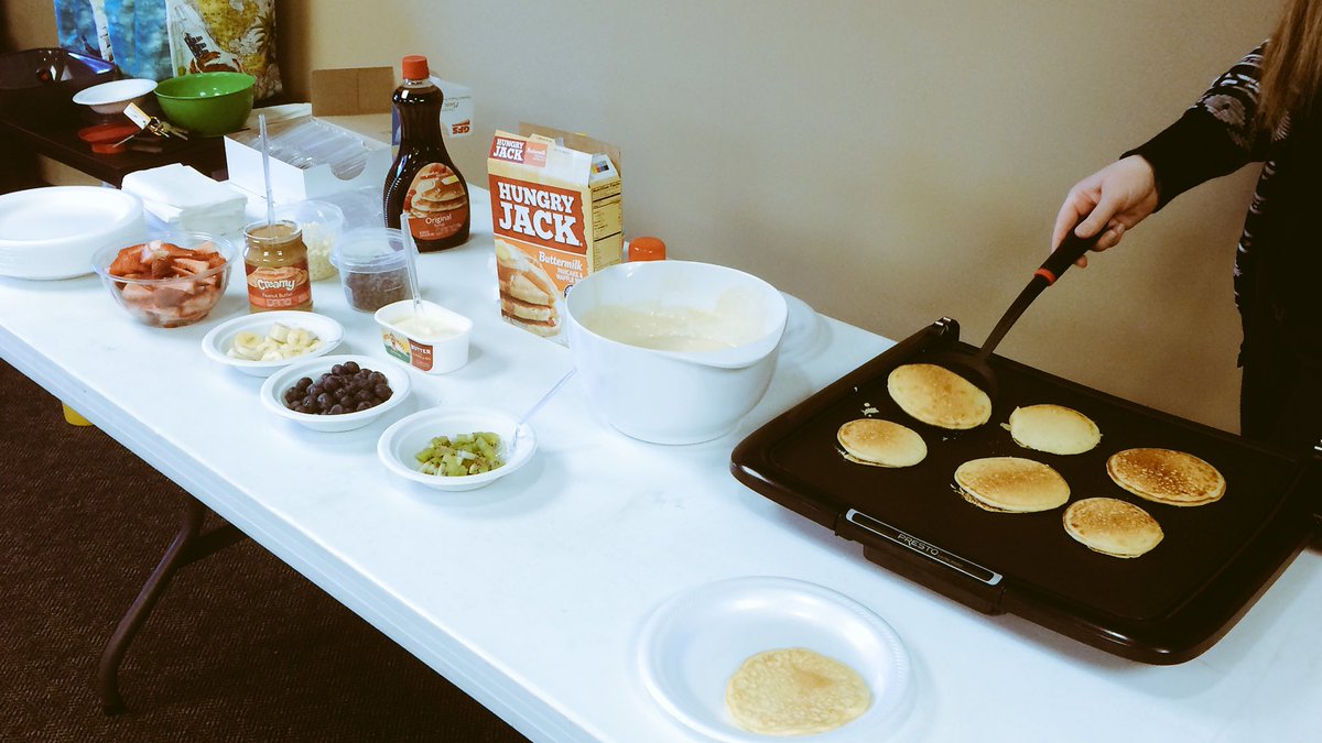 Hungry?!? Stop by third floor and grab some pancakes with awesome toppings!
