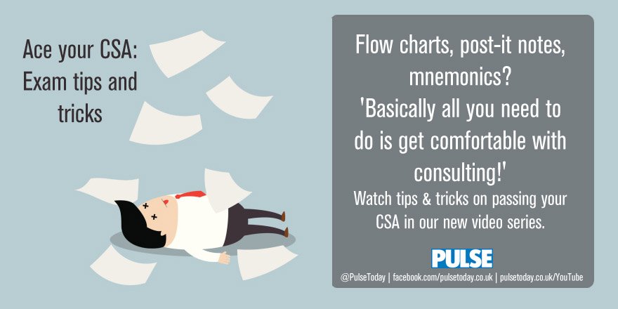 pulsetoday's tweet photo. New video for GP trainees! Tips and tricks to ace your CSA https://t.co/tzj6potpVA #GPtrainee @NHS_Education https://t.co/y3C5Di8n4G