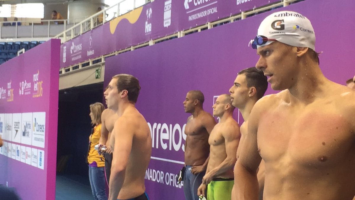 AqueceRio's tweet photo. Último dia de #natação no Estádio Aquático Olímpico e chegou a hora: Cielo compete ou não no Rio 2016? #eventoteste https://t.co/Sb7aulkuk7