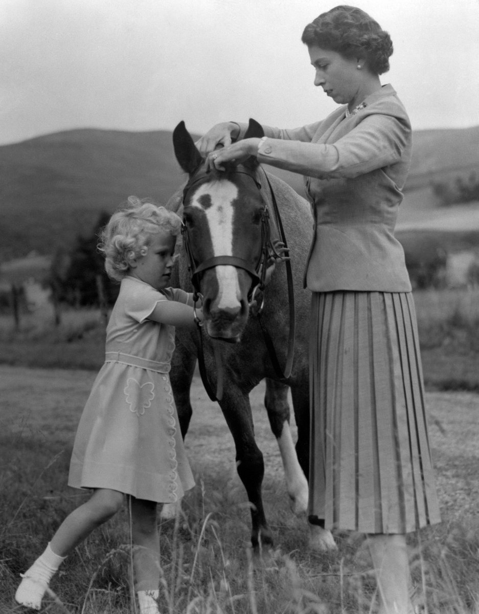 A rather royal #TBT, Princess Anne, Her Majesty Queen Elizabeth and 'Greensleeves' at Balmoral #Queenat90