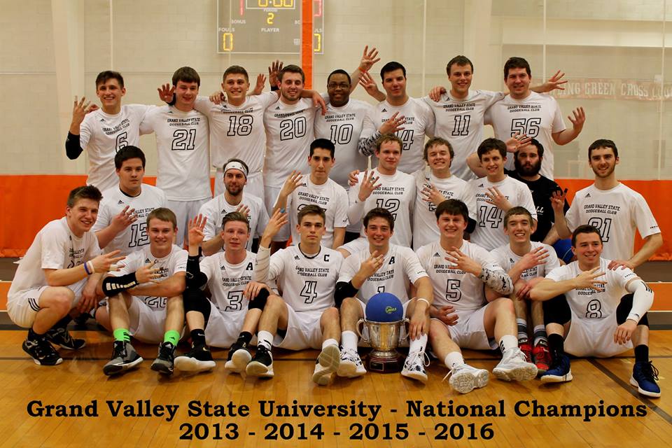 GVSU's tweet photo. National Champs: Congrats to @GVDodgeball for winning your 4th consecutive @NCDAdodgeball title over the weekend! 🏆 https://t.co/9Zb81rKqqJ