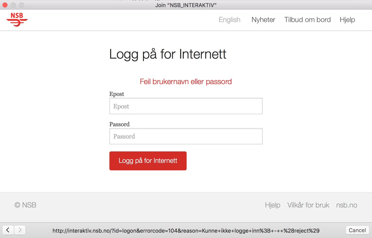 kimkrogstad's tweet photo. @nsb_no Får feilmelding når jeg logger på wifi ca annenhver gang. Helt tilfeldig og flere togsett på Østfoldbanen https://t.co/q9HSmwtF38