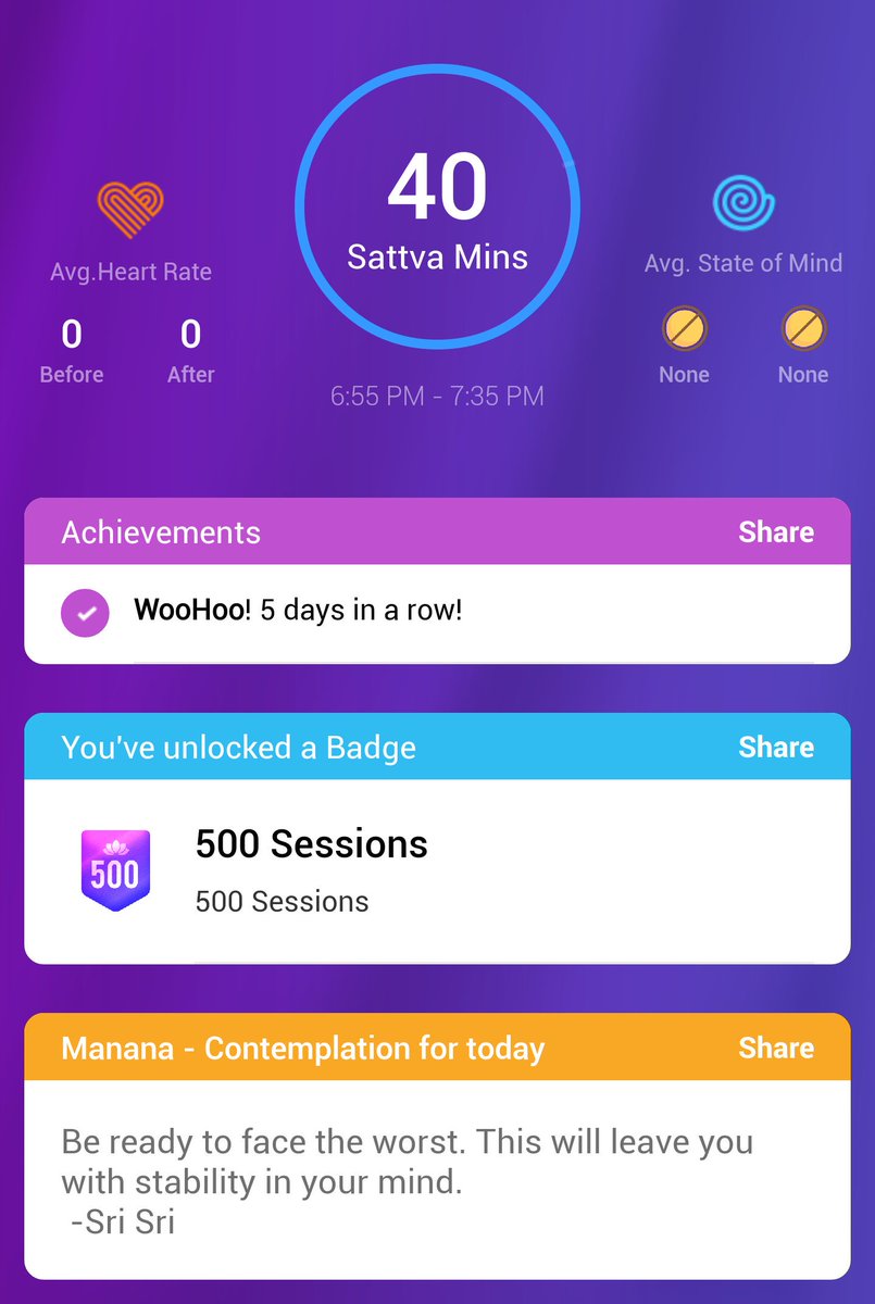 Karthik_0909's tweet photo. I meditated for 40 Mins using the @sattvalife app. #AdvancedTM #Thankyousattva #500sessions #believe #gratitude https://t.co/XbqOE0NuCw
