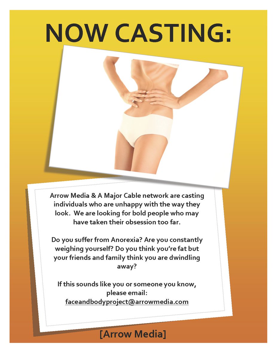 faceandbody5's tweet photo. #bodyimage #bdd #hatemyface #thygap Now casting individuals who suffer from Body Dysmorphia, contact us for help https://t.co/X5dJZGaiGh