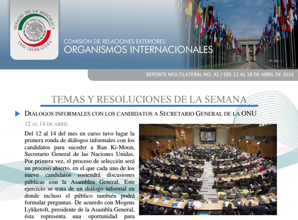 RelexSenadoMx's tweet photo. #ConoceMás sobre el proceso de #UNSGelection en #ReporteMultilateral https://t.co/XJficXvsQL https://t.co/MnAcAE2j4v