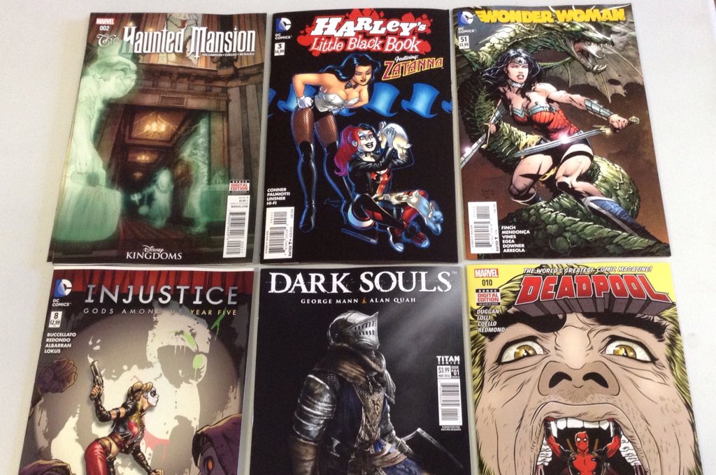 GDragonComics's tweet photo. Comics picks of the week #HauntedMansion #HarleyQuinn #WonderWoman #injustice #DARKSOULS #Deadpool https://t.co/JJZJlYoriI
