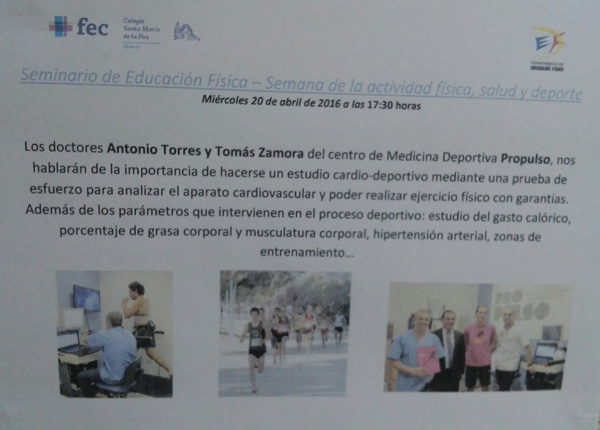 Seminario Ed. Física <a href="/smpazmu/">Col. Sta Mª de la Paz Jesuitinas Murcia</a> Charla para padres y profesores Centro de estudio cardiodeportivo <a href="/CENTROPROPULSO/">PROPULSO</a>