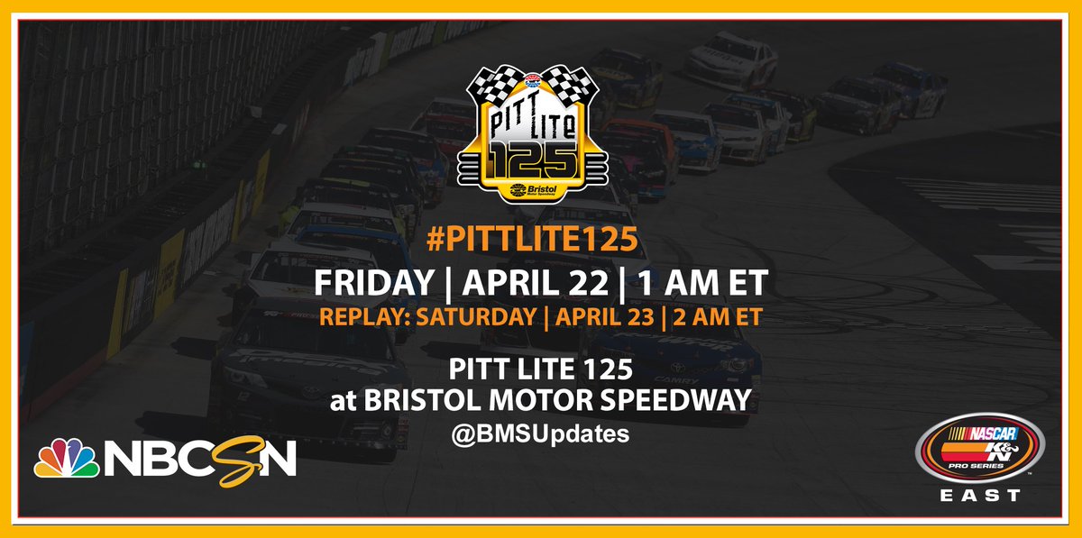 NASCARRegional's tweet photo. Don't forget to 📺 the #KNEast #PittLite125 from @BMSupdates on @NBCSN at 1 a.m. ET. https://t.co/0n0YSr9Zes