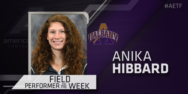 AmericaEast's tweet photo. Women’s Field Performer of the Week: Anika Hibbard, @UAlbanyXCTF 

School record high jump of 5’ 8.75” https://t.co/KVlIG0IBko