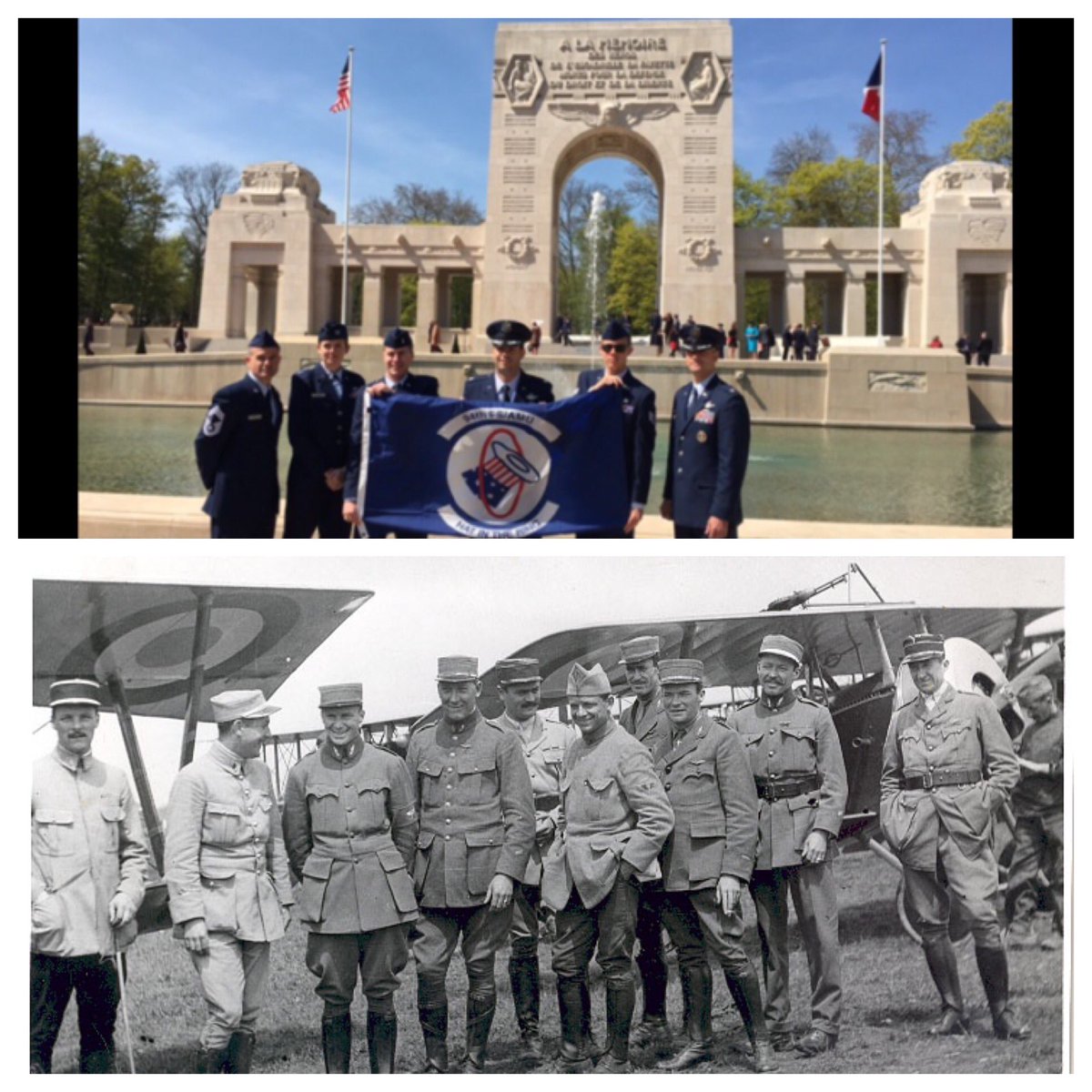 HQUSAFEAFAF's tweet photo. Members of the #94FS, the #USAF linage to the #LafayetteEscadrille, celebrate the #100ans today outside #Paris
#WWI https://t.co/e93hAKyluz