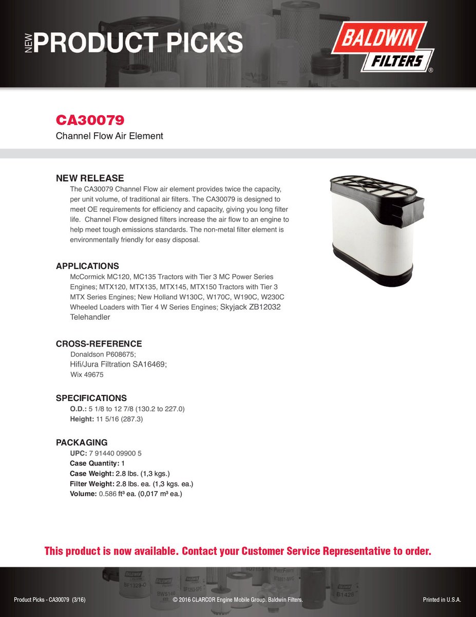 BaldwinFilters's tweet image. #BaldwinFilter CA30079 Channel Flow air element provides twice capacity per unit volume of traditional air filters