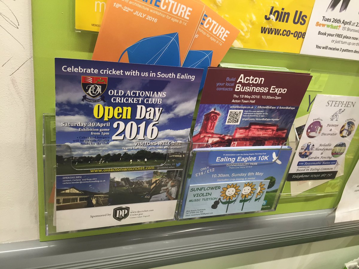Sunny #ActonDayOut putting up flyers and spreading the word about #ActonBizExpo (and the @OldAs_CC Cricket Open Day)