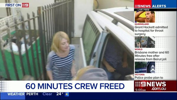 After two weeks in Lebanon custody, Sally Faulkner and the 60 minutes crew have been released. #9News