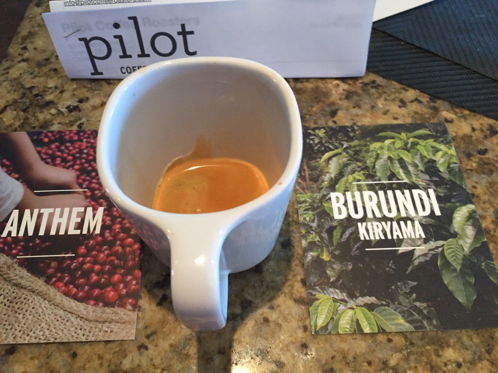 Trying out new <a href="/PilotCoffee/">Pilot Coffee Roasters</a> blends, Anthem pictured here and Burundi. Anthem is like a tangy single origin. Bravo!