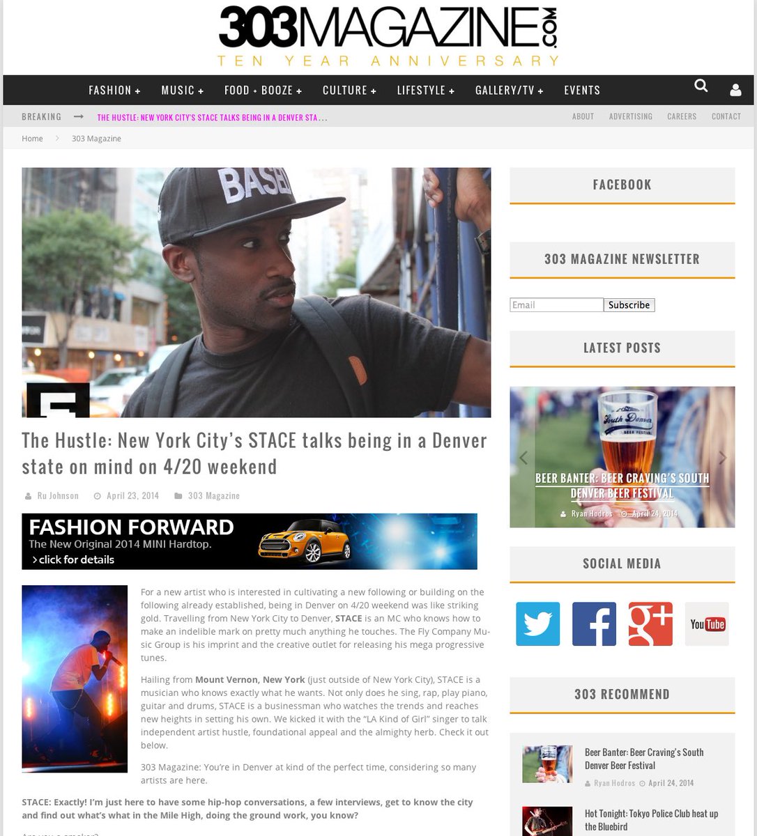 teamSTACEonline's tweet photo. 2 years ago STACE visited Denver for 4/20 weekend. He was featured in @303_Magazine 😍 Check it out! #TeamSTACE https://t.co/InpN80k8np