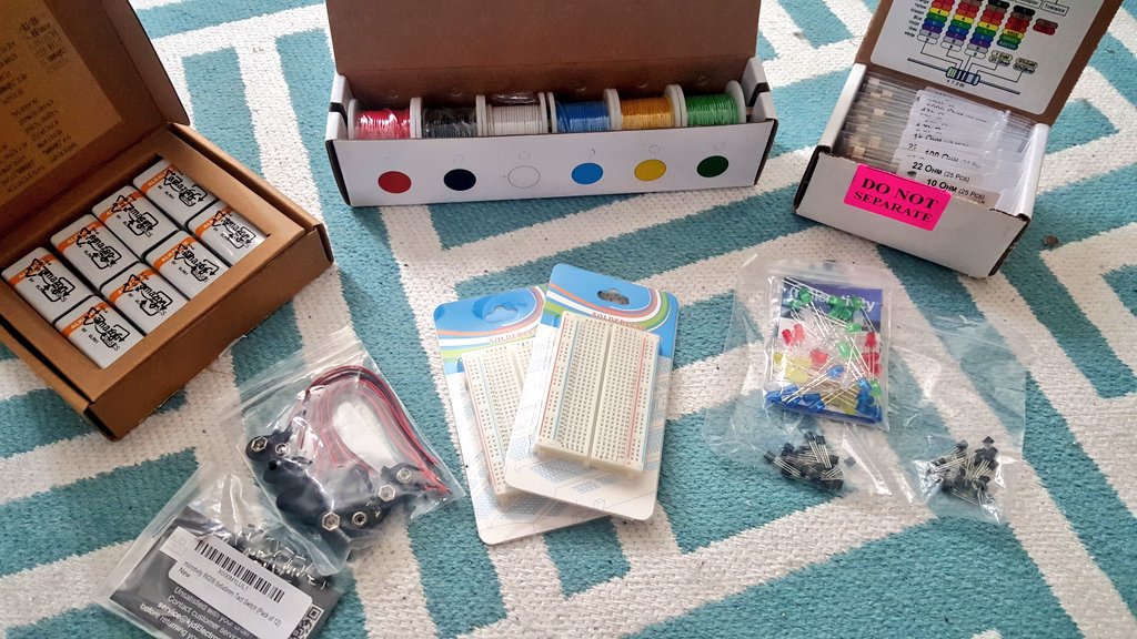 Parts have arrived! Looking forward to teaching Electronics 102: Circuit Theory at <a href="/SacHackerLab/">Hacker Lab</a> on Sunday #MakerEd