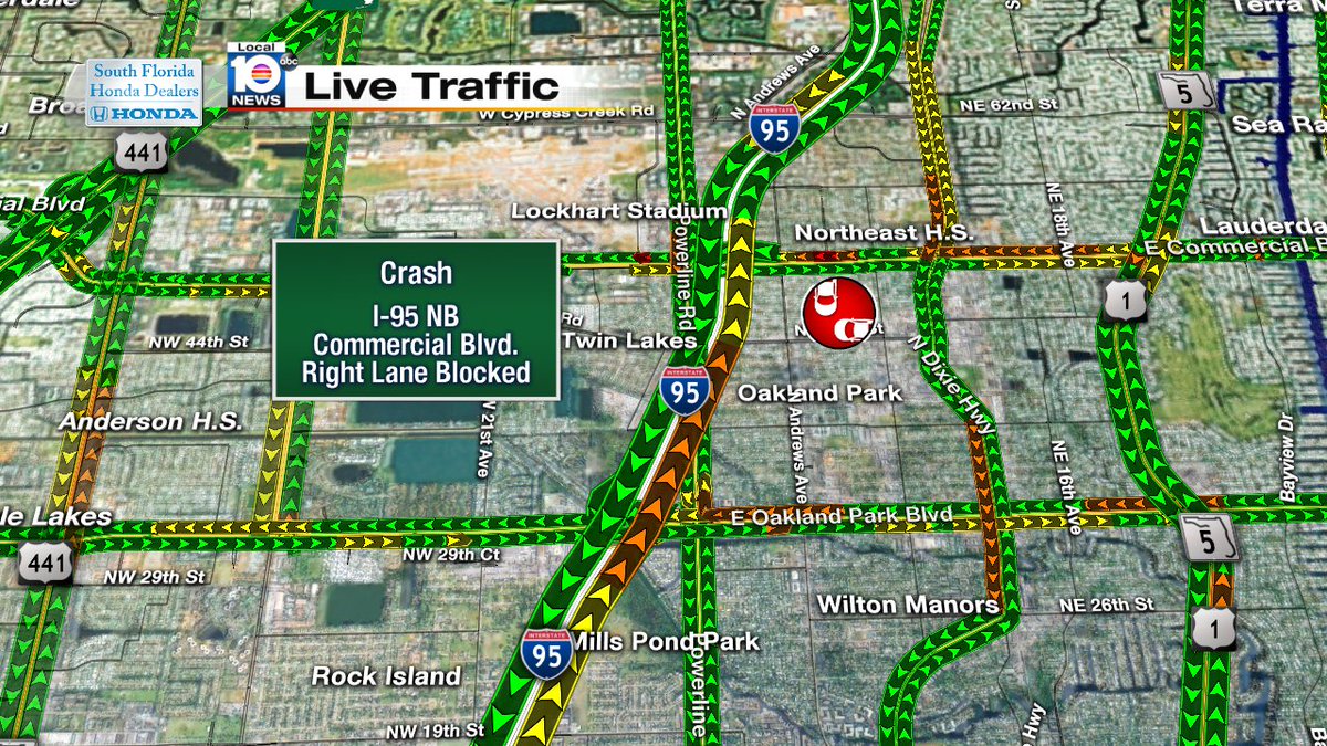 CRASH: I-95 NB & Commercial Blvd.  Right lane blocked.  #TRAFFIC https://t.co/vGFJMZAsCB