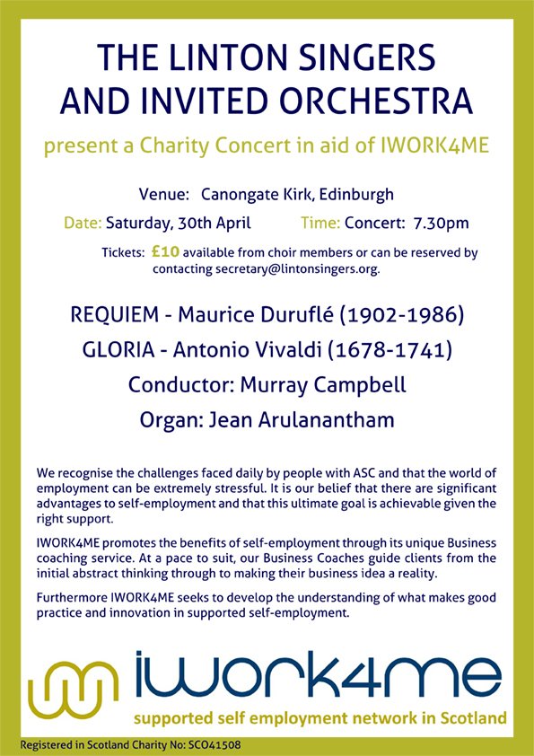 The Linton Singers and invited Orchestra present a  Charity Concert in aid of IWORK4ME
