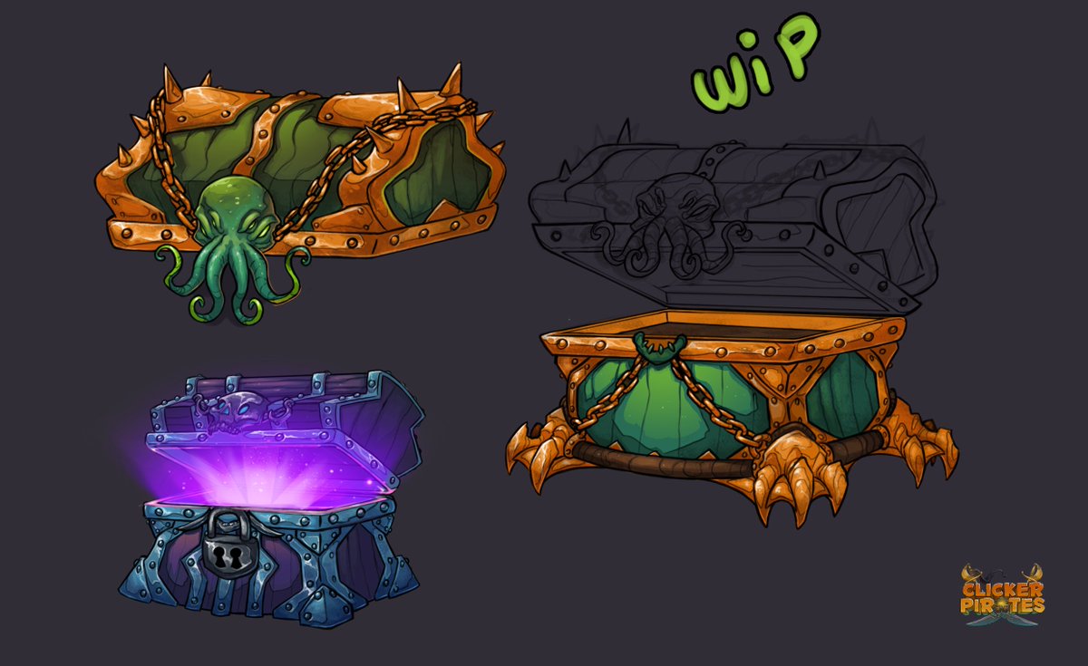 ClickerPirates's tweet image. Great old chests are being summoned from the depths! #cthulhu #lovecraft #wip #pirates #art #indiedev #gamedev #idle