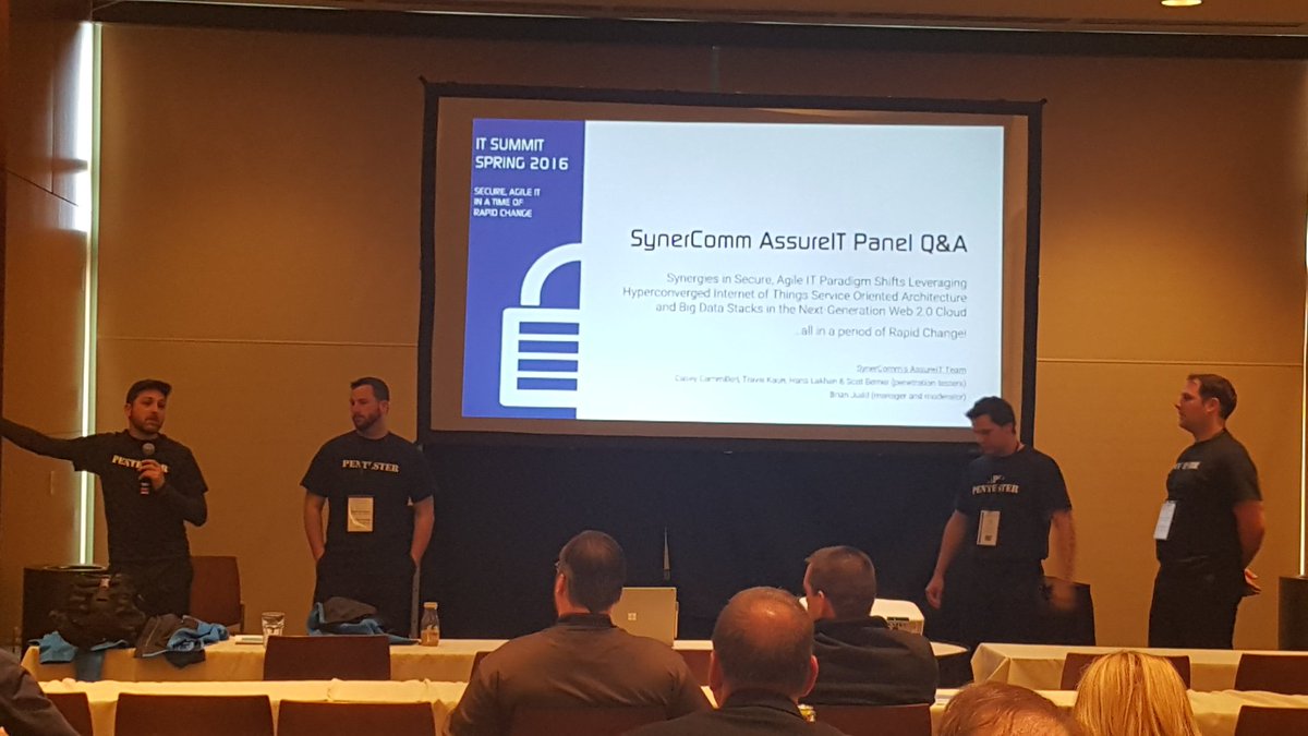 SynerComm's tweet image. SynerComm IT Summit 2016 - AssureIT Panel Q&amp;amp;A How many orgs are using single factor auth?#ITSummit #Shellntel