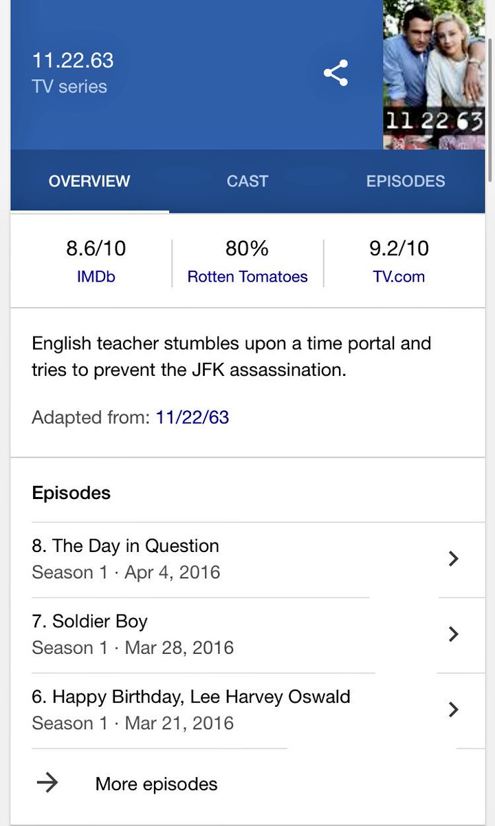 112263FanPage's tweet photo. It's great to see the amazing reviews for 11.22.63! https://t.co/wPqcNcqTaL