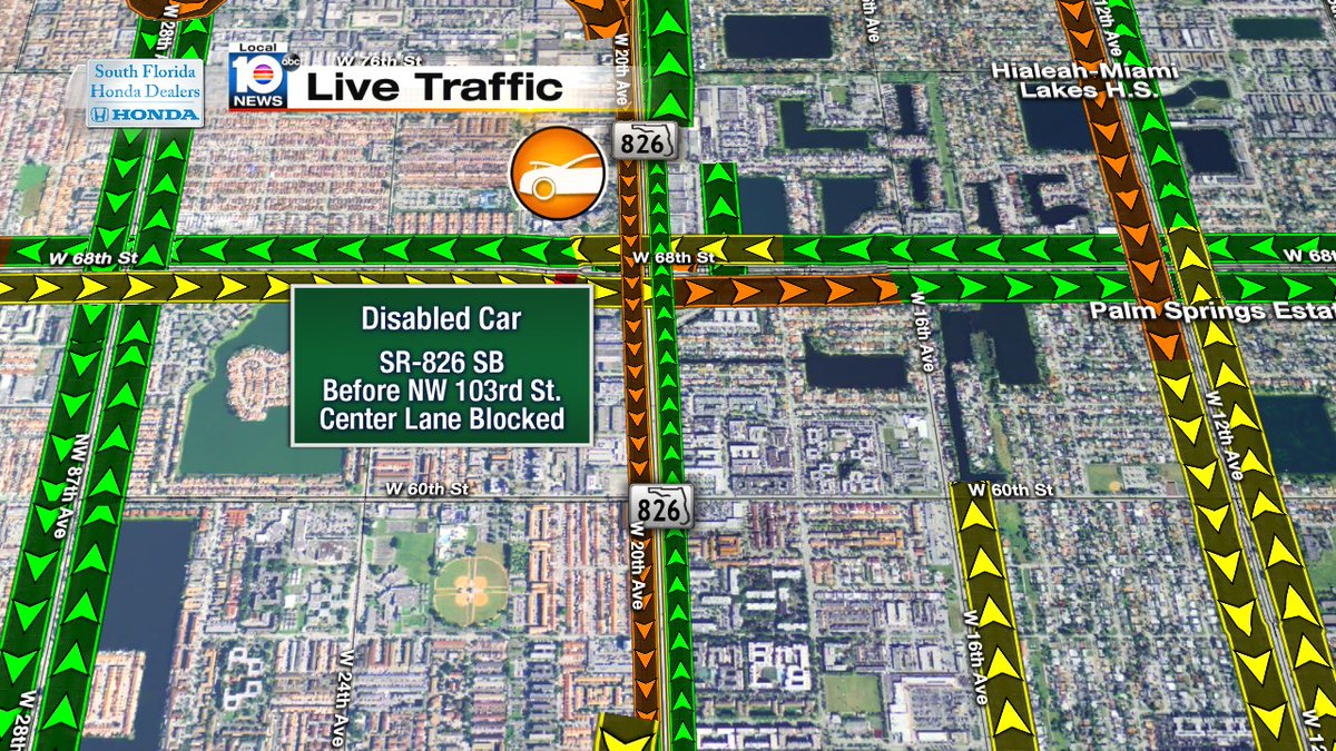 CRASH: SR-826 SB before NW 103rd St.  Center lane blocked. Expect delays.  #TRAFFIC #MIAMI https://t.co/4wzXvRX3Tl