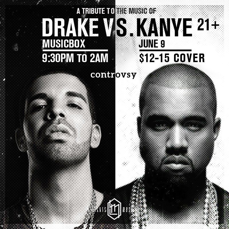 SodaBarSD's tweet photo. NEW SHOW – DRAKE vs. KANYE (Tribute Party) on 6/9 @MusicBoxSD! tickets: https://t.co/Q7j9zj6rKD https://t.co/RdkBxRX51u