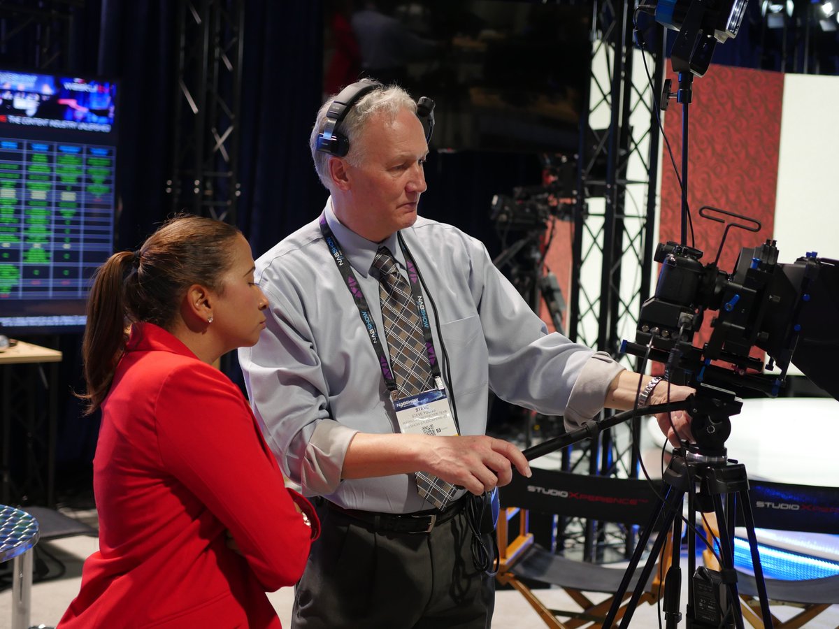 Intern Darcell Hoover works with Steve Young on operating the JVC studio cameras at the #NABShow2016 #waskultv