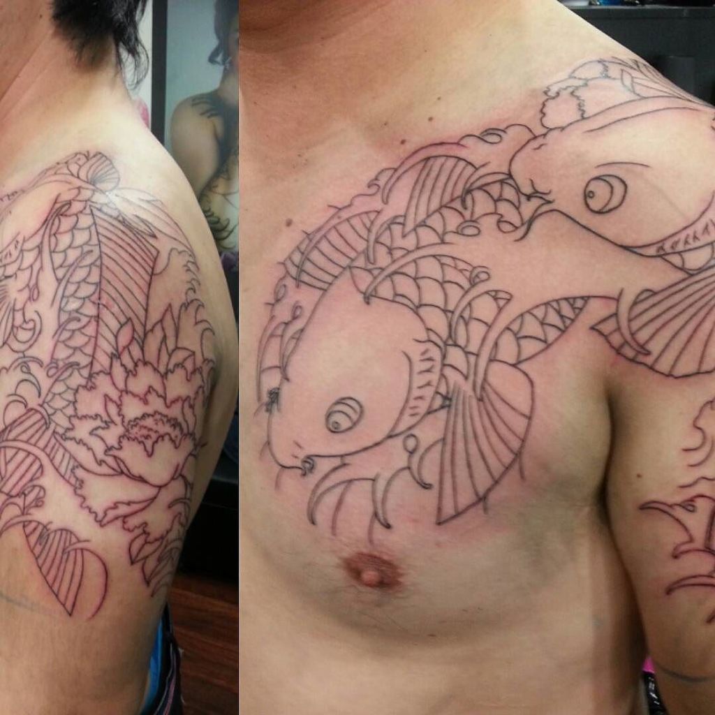 Irezumi! 잉어가슴반팔라인작업.! _ katalk: dotatto _ #타투 #디오타투 #부평타투 #인천타투 #컬러타투 #감성타투  #잉어타투#가슴반팔#이레즈미#잉어 #irezumi #tattoo …, image size:1024x1024