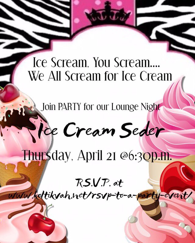 PARTY_YAD's tweet photo. Remember to RSVP for our ice cream Seder- it's TOMORROW NIGHT at 6:30!🍦💞🍥 https://t.co/ab7VSdzWDz