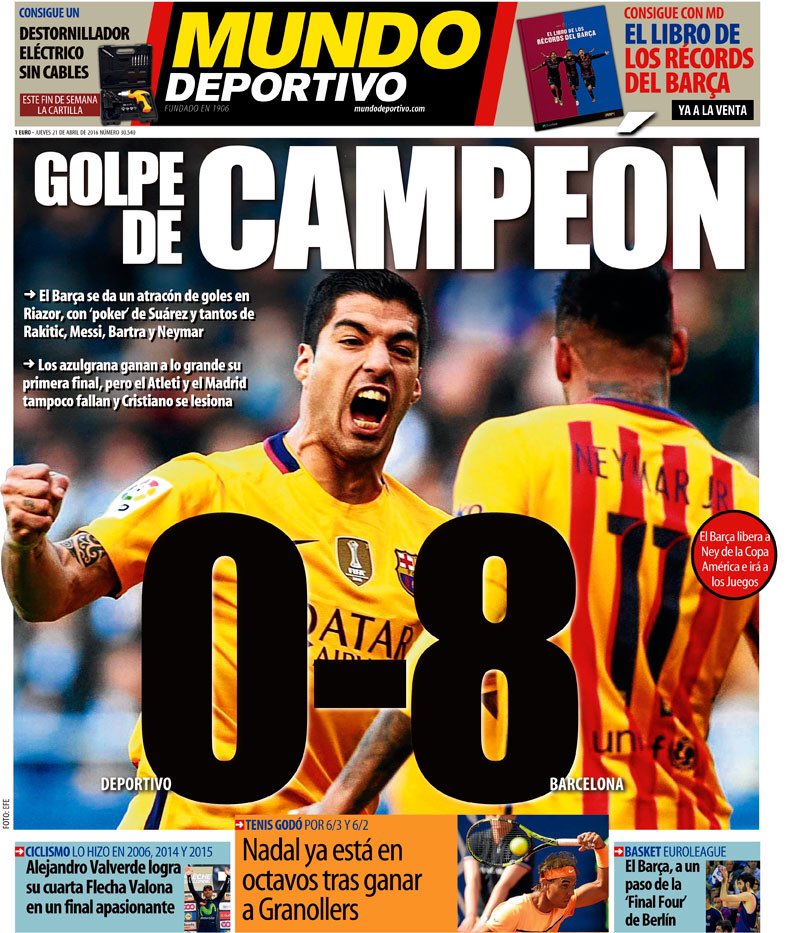 el10blaugrana's tweet photo. La portada del diario Mundo Deportivo de mañana... GOLPE DE CAMPEÓN. https://t.co/fDevgJlioo