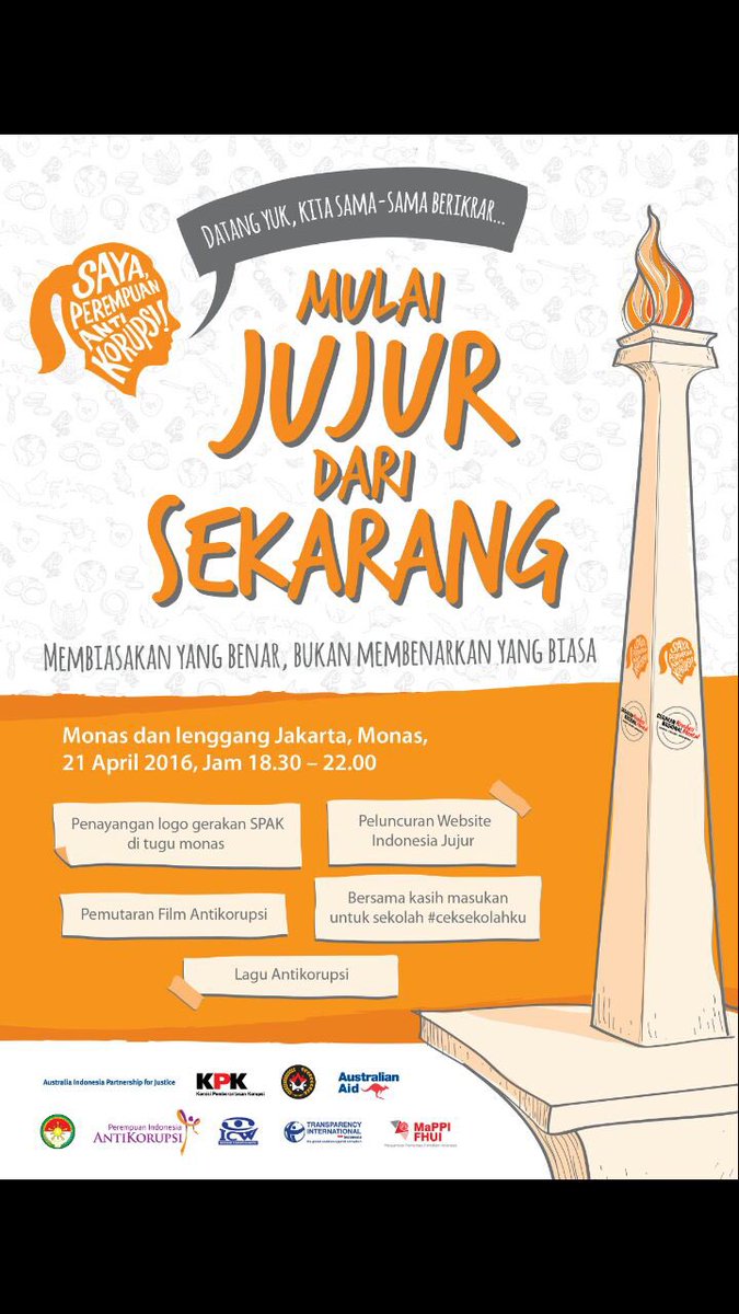 KPK_RI's tweet photo. Selamat Hari Kartini kepada semua perempuan antikorupsi diseluruh Indonesia! Mari ramaikan Monas hari ini #YukJujur https://t.co/w3vM6TKJR4