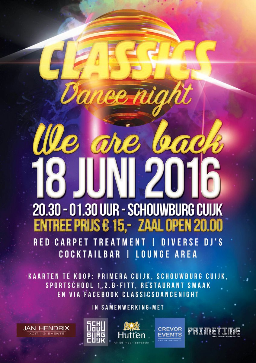 Kom jij naar <a href="/SchouwburgCuijk/">Schouwburg Cuijk</a> op zaterdag 18 juni? @crevorevents <a href="/XCitingEvents/">Xciting Events</a> <a href="/Hutten_NL/">Hutten</a> <a href="/PrimetimeNL/">Primetime.nl</a>