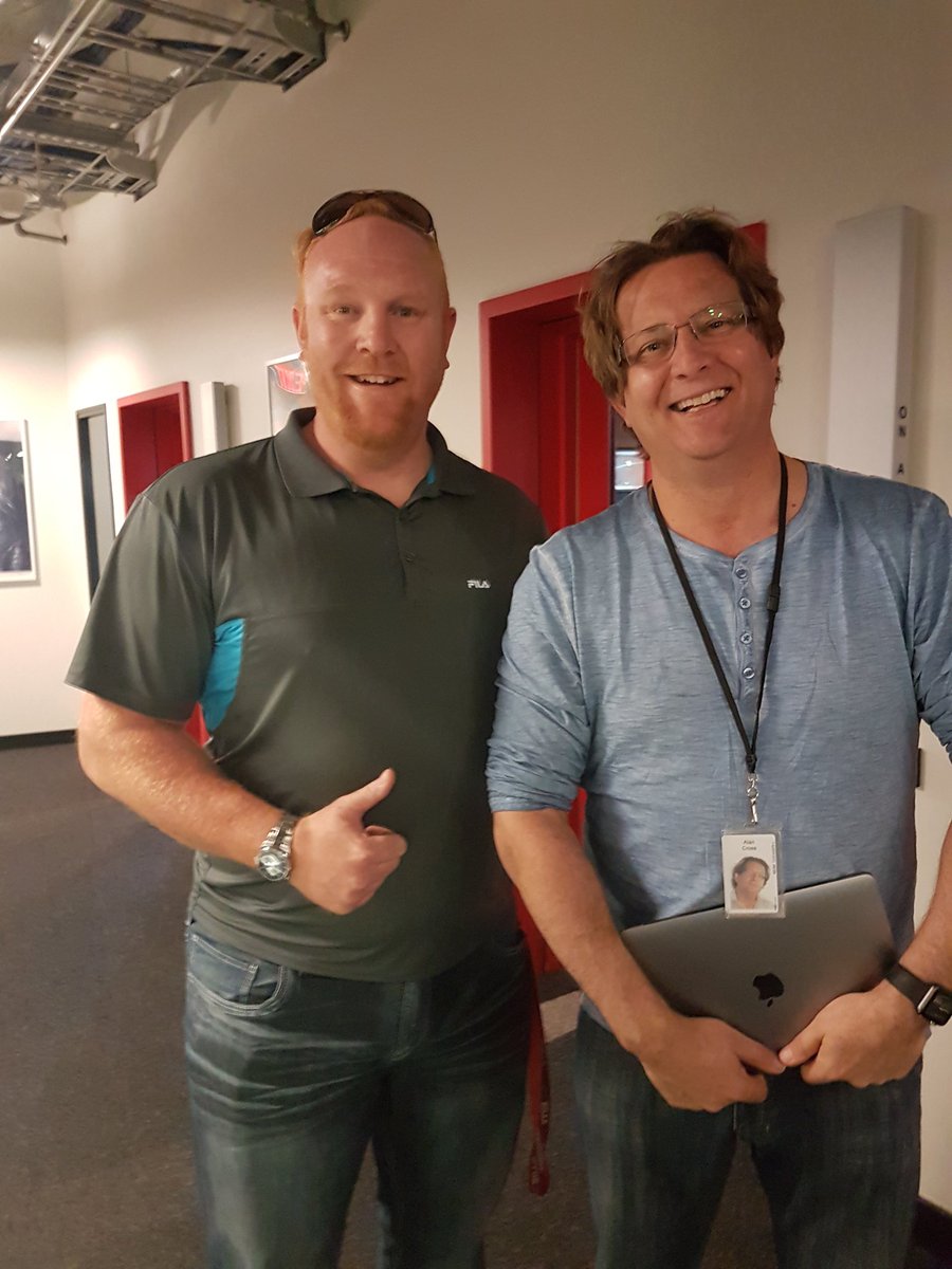 StephenDostal's tweet photo. a great day @the_edge today recording my new ad! met the amazing, talented, awesome man  @alancross ! #heknowsmusic https://t.co/XPz2gIQek3